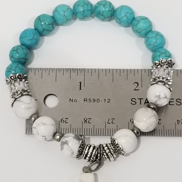 Feel Good™ - 8” Elastic - Crown Muse Bracelet - Turquoise & White Malachite - Picture 11 of 11